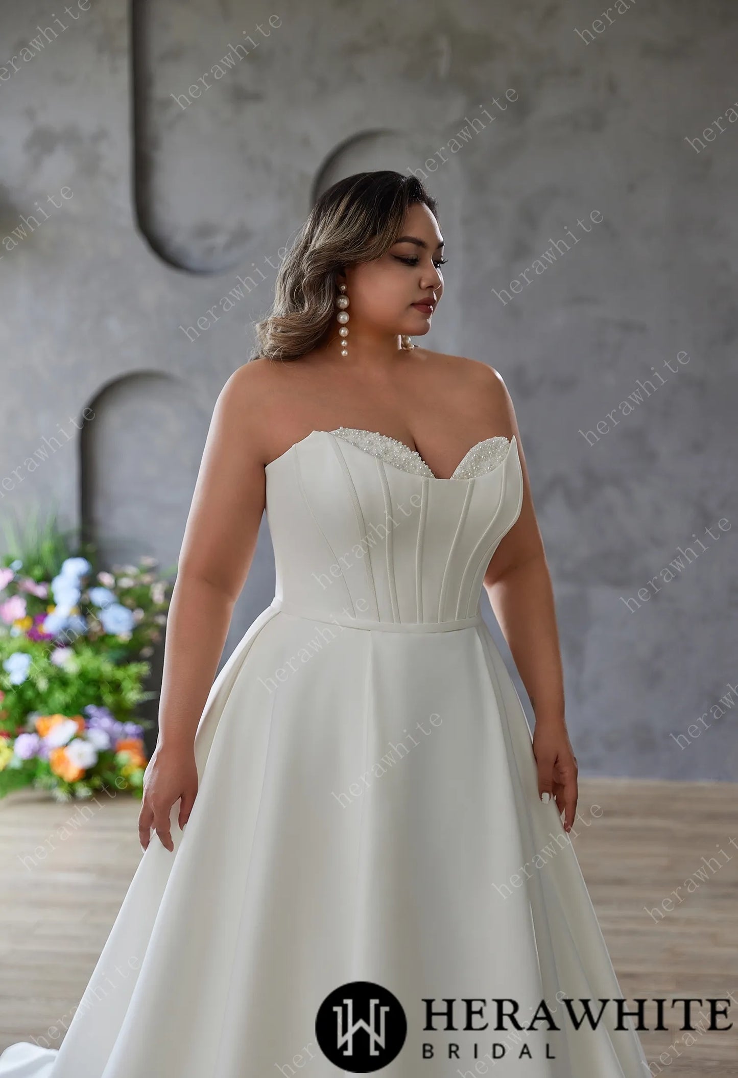 Mattie- Satin Sculpted Strapless A-Line Bridal Gown