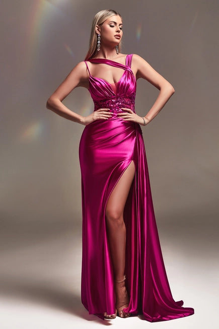 Fitted Satin Gown with Lace Detail by Ladivine
