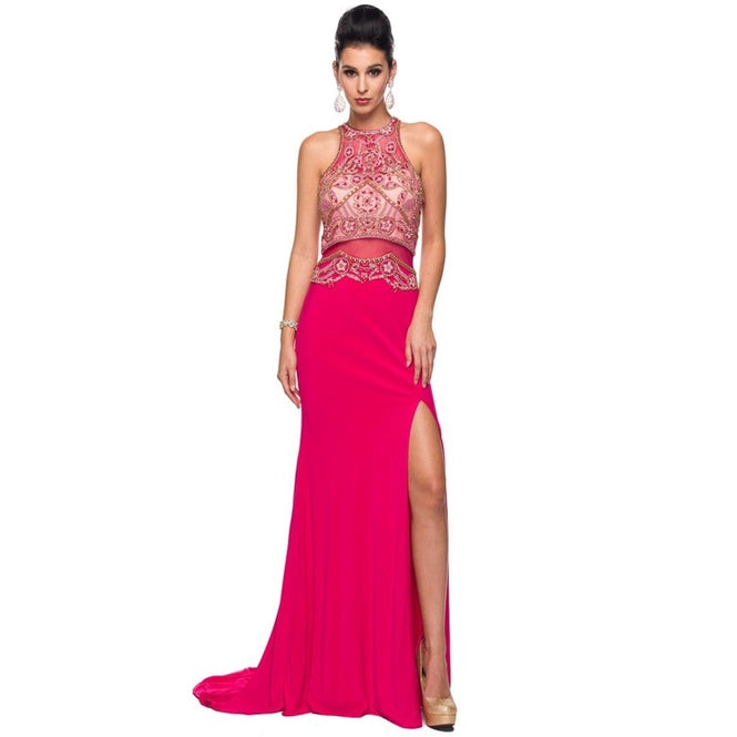Jewel Embellished High Top Evening Prom Gown