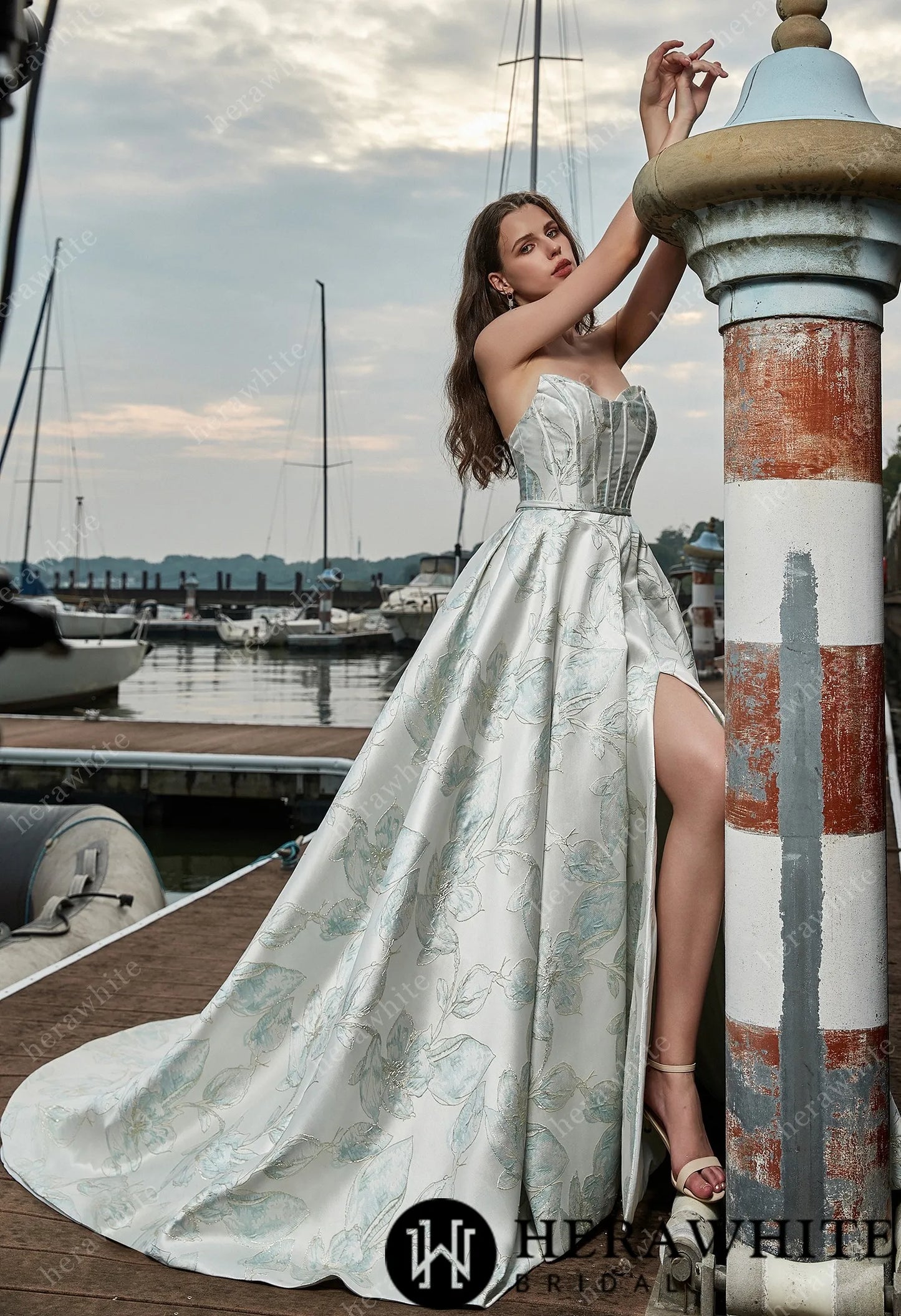 Grace satin A-line wedding dress with sweetheart neckline