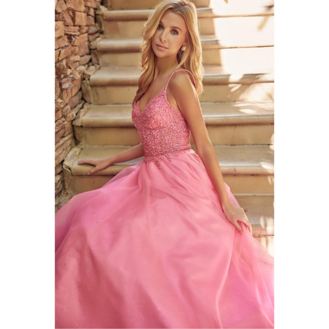 Embroidered Sparkle Tulle and Stones Accents Prom Ball Gown