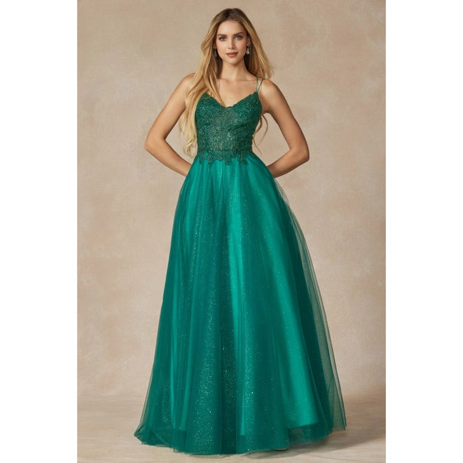 Embroidered Sparkle Tulle and Stones Accents Prom Ball Gown