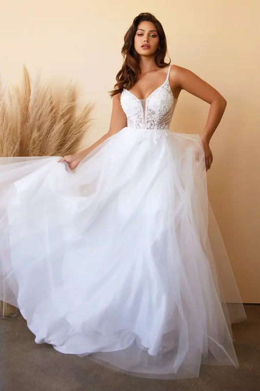 Layered Tulle A-line Bridal Gown with Embellished Lace