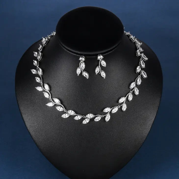 Bridal Cubic Zirconia Teardrop Necklace Earrings Set