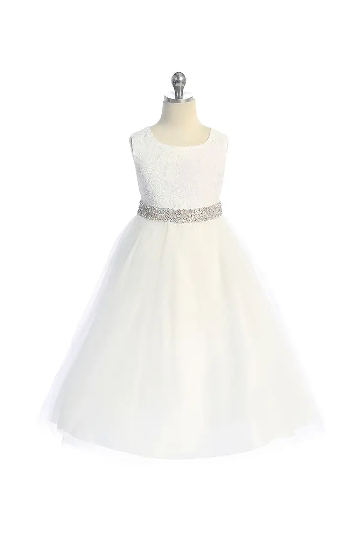 Long Lace Dress w Thick Rhinestone Trim