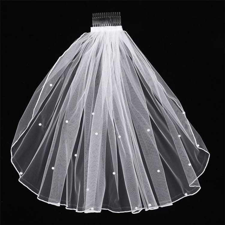 Unique Single Layer Pearl Beaded Wedding Veil