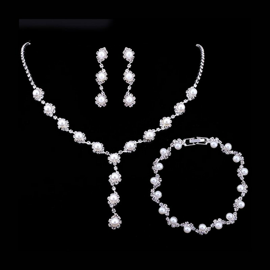 Classic Pearl and Rhinestone 3pcs Wedding Set