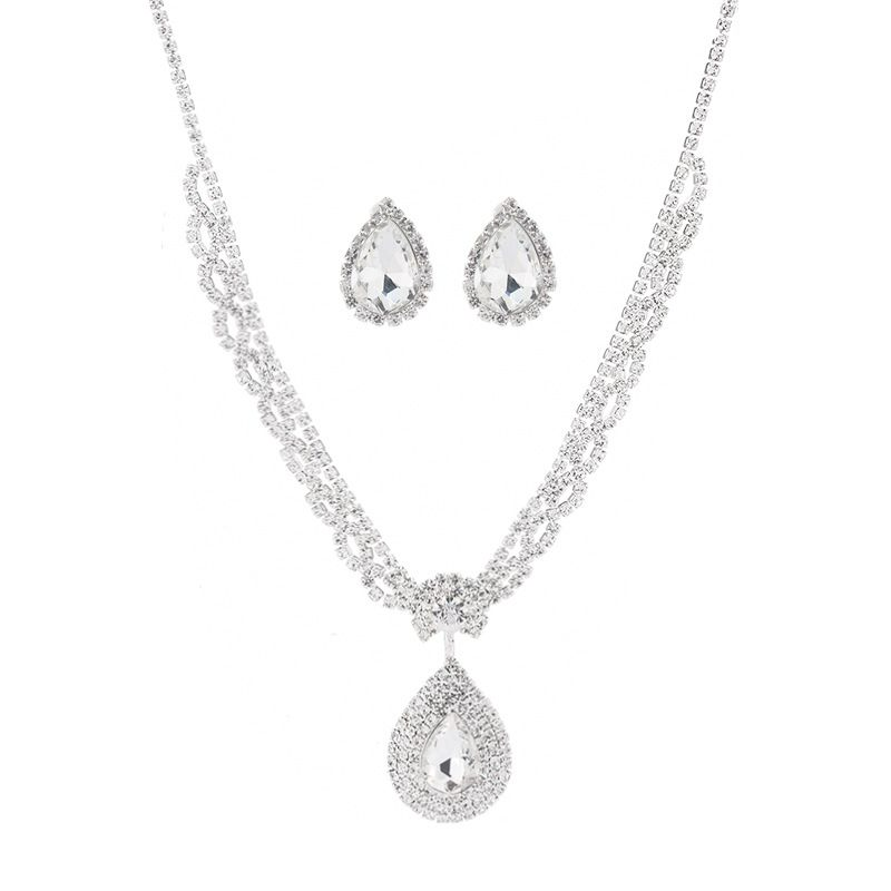 Rhinestone Drop Pendant Necklace  and Earrings Set