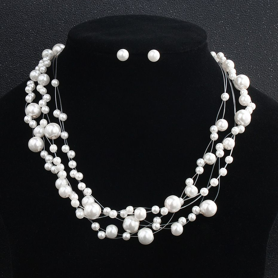 Unique Handmade Multilayer Pearl Design Bridal Set