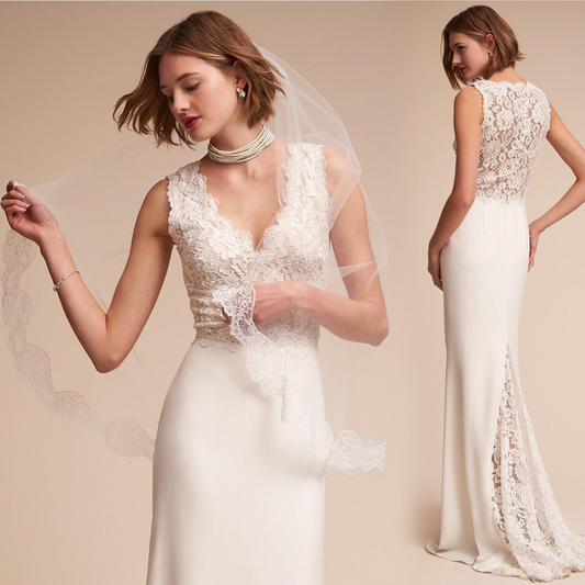 Elegant Sleeveless V Neck Floor Length Satin Wedding Dress