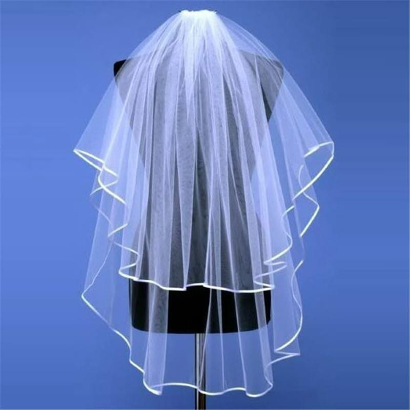 Elegant Double Layer Satin Trim Wedding Veil