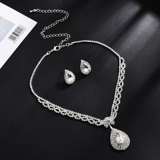 Rhinestone Drop Pendant Necklace  and Earrings Set