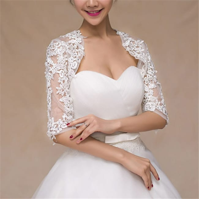 Bridal Patchwork Lace Shawl Bolero with Peep Back Lace Design