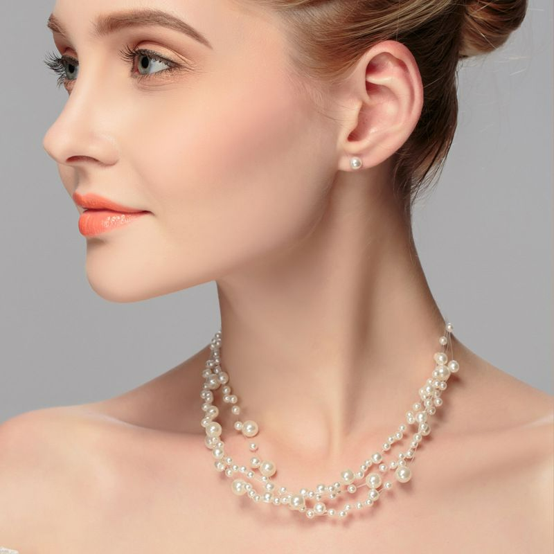 Unique Handmade Multilayer Pearl Design Bridal Set