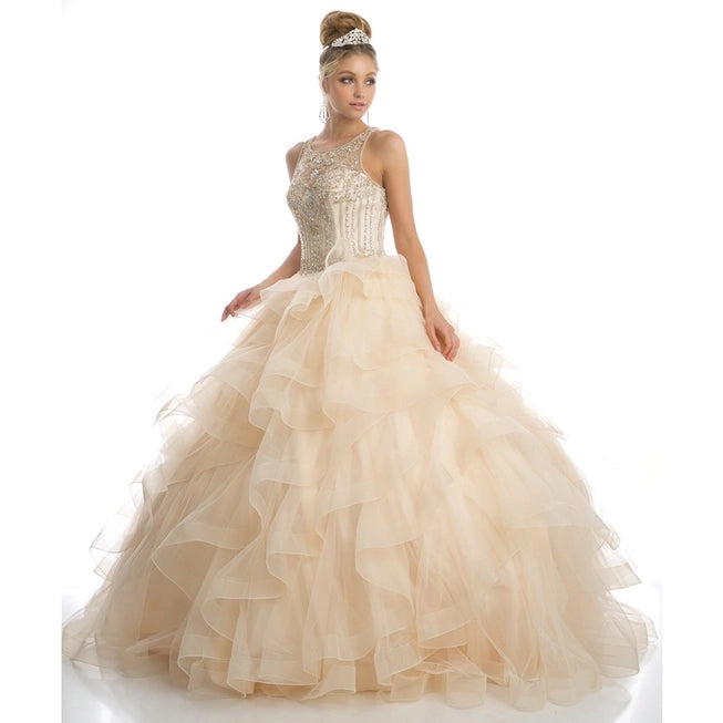 Sweetheart High Neckline and A Ruffled Tulle Ball Gown By Juliet