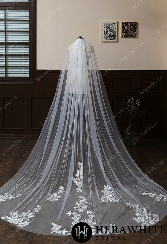 Floral And Dreamy Cathedral-Length Bridal Veil