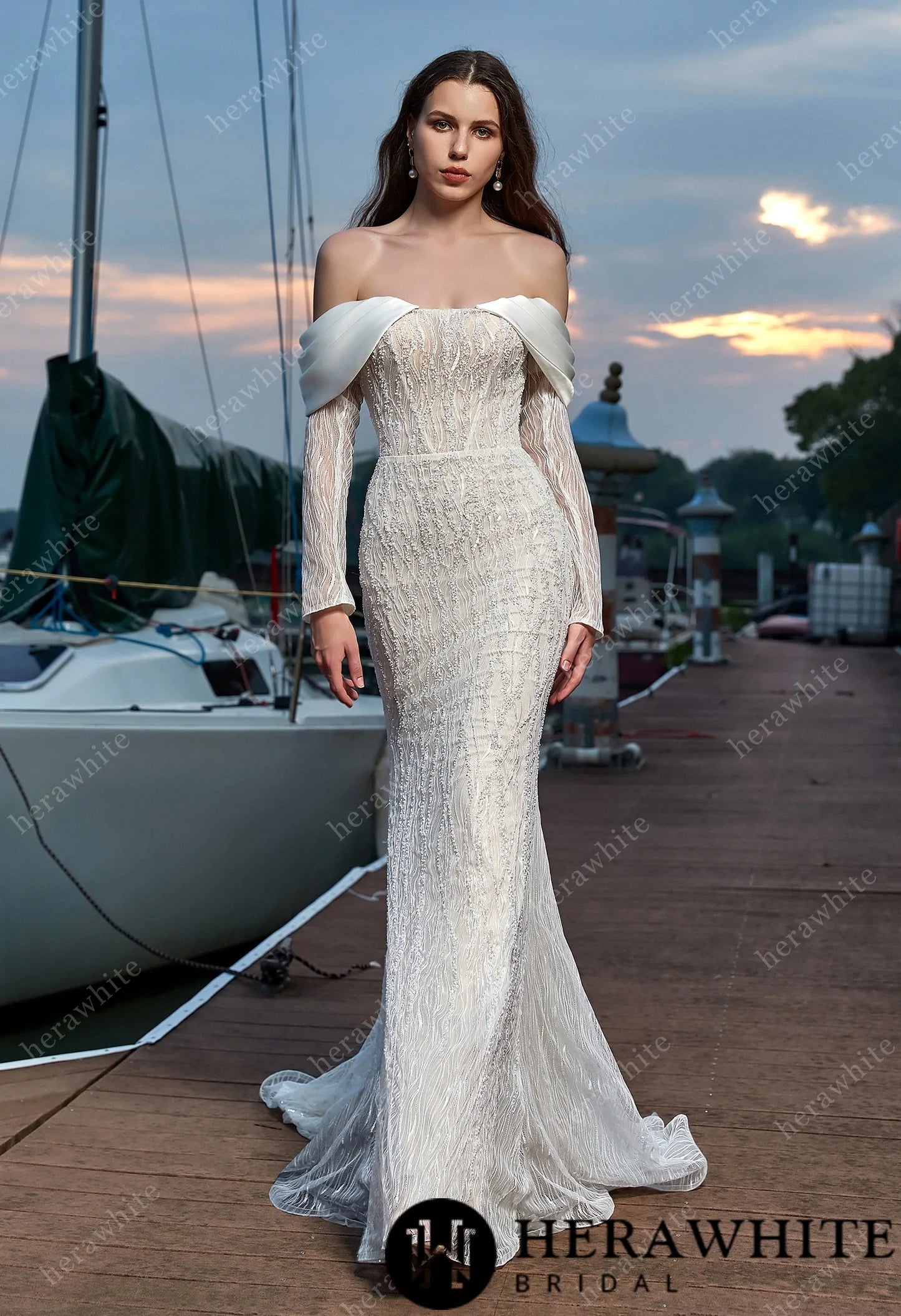 Sensual Sheath Wedding Gown with Detachable Satin Overskirt