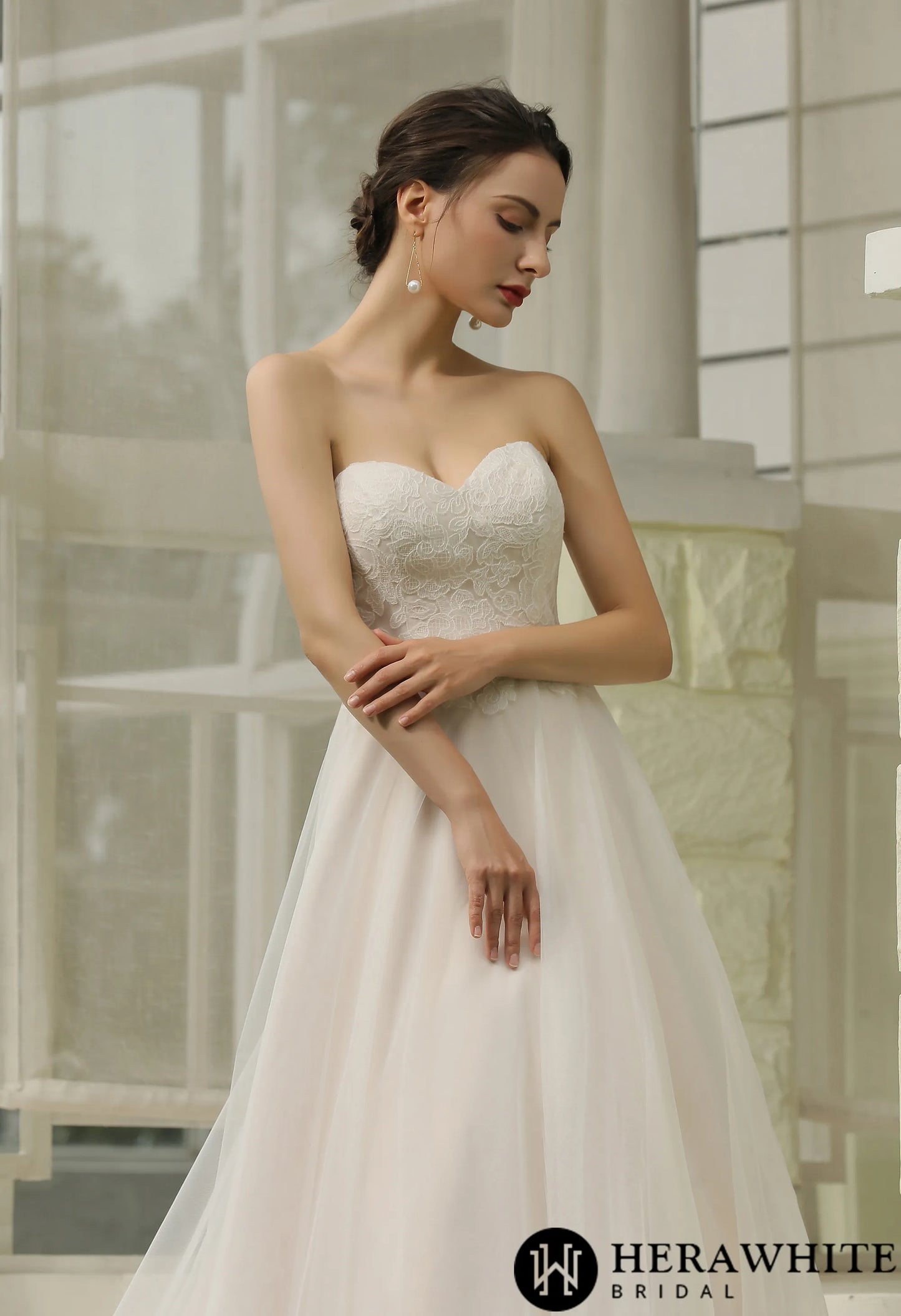 Classic A-Line Strapless Detachable Bishop Sleeves Wedding Dress