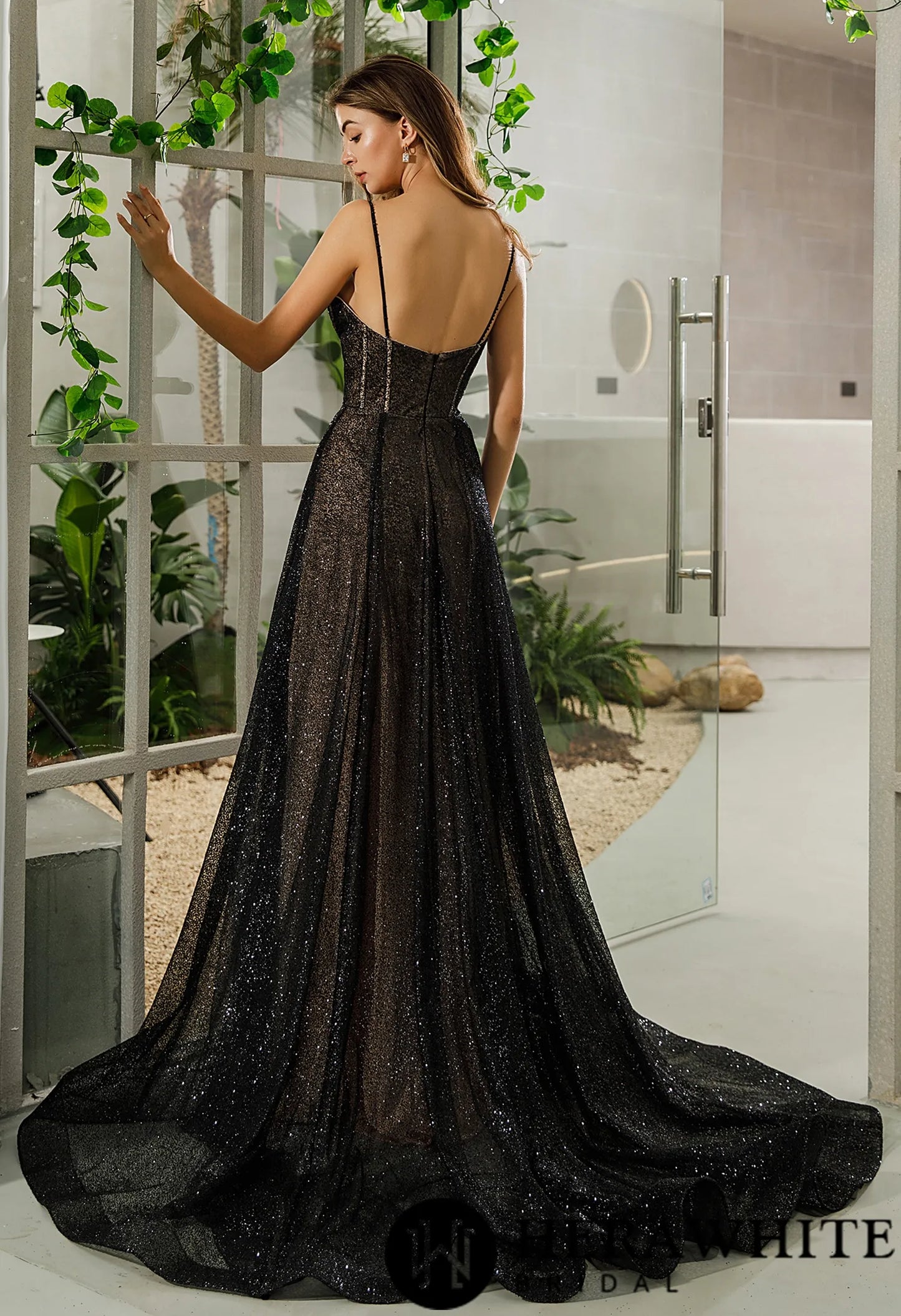 Romantic Black Glitter Tulle Corset Bridal Gown