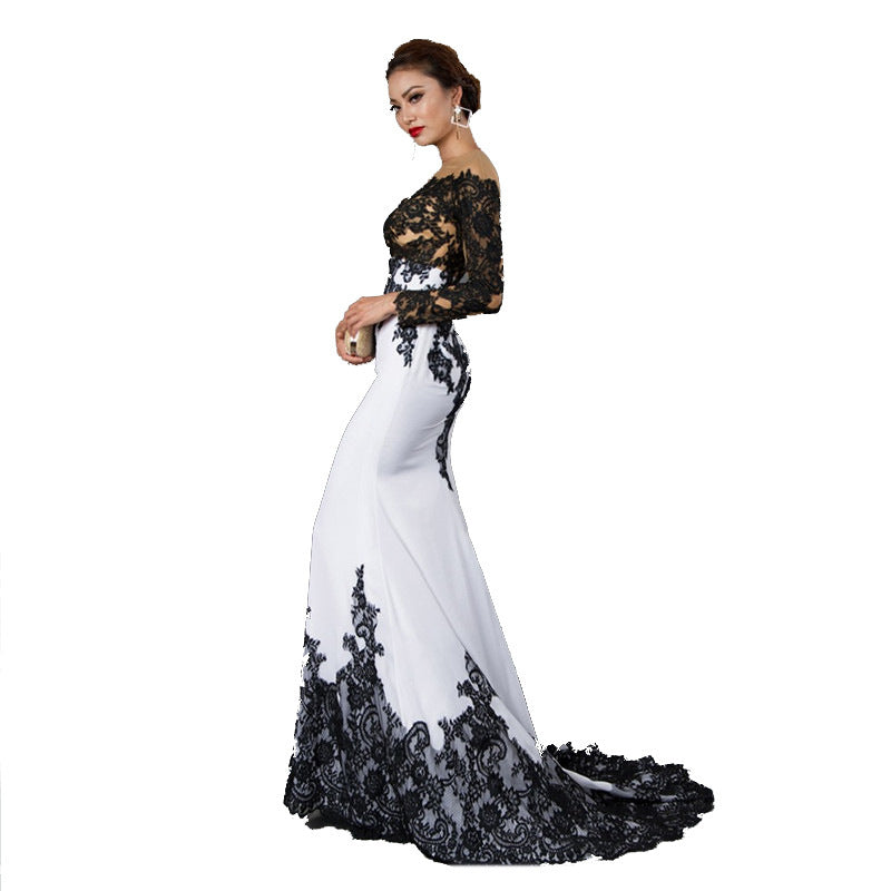 Embroidered Lace Fishtail Formal Gown