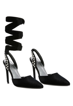 Wallis Burgundy Velvet Diamante Stud Tie Up Sandals