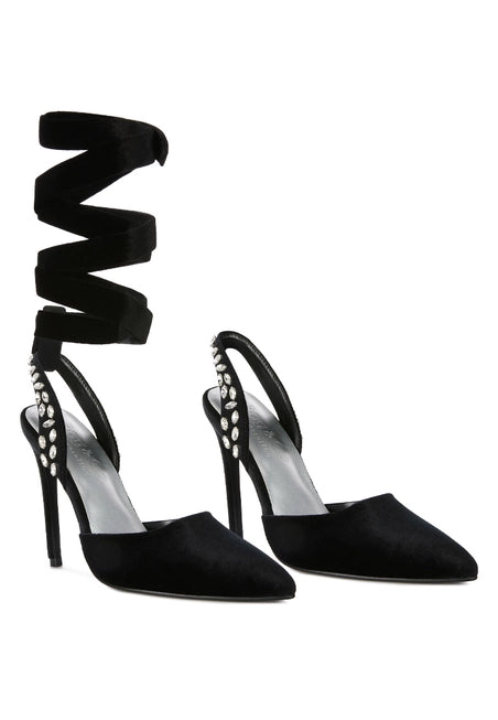 Wallis Burgundy Velvet Diamante Stud Tie Up Sandals