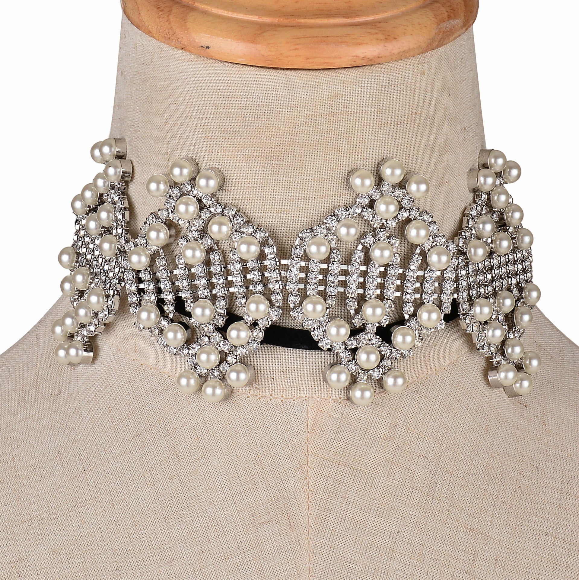 Rhinestone and Pearl Antique Choker