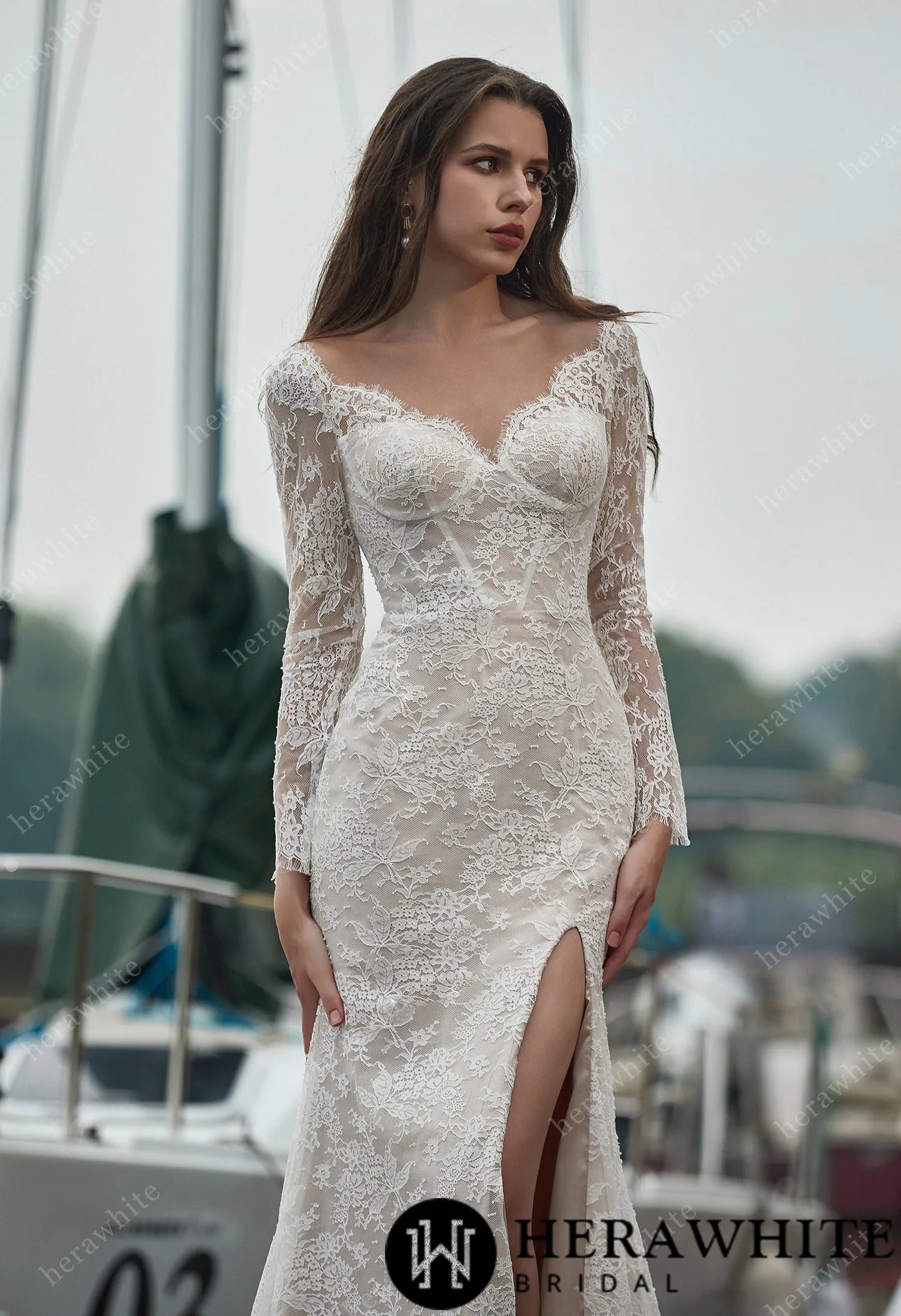 Moonlight Satin Cover and Lace Sheath Wedding Gown