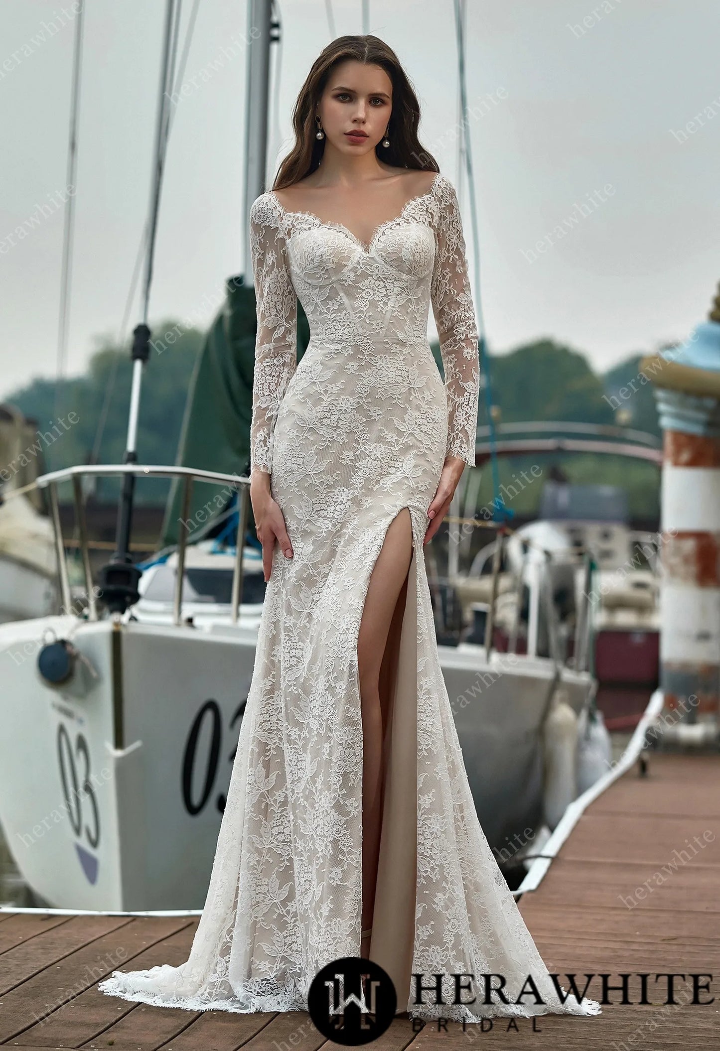 Moonlight Satin Cover and Lace Sheath Wedding Gown