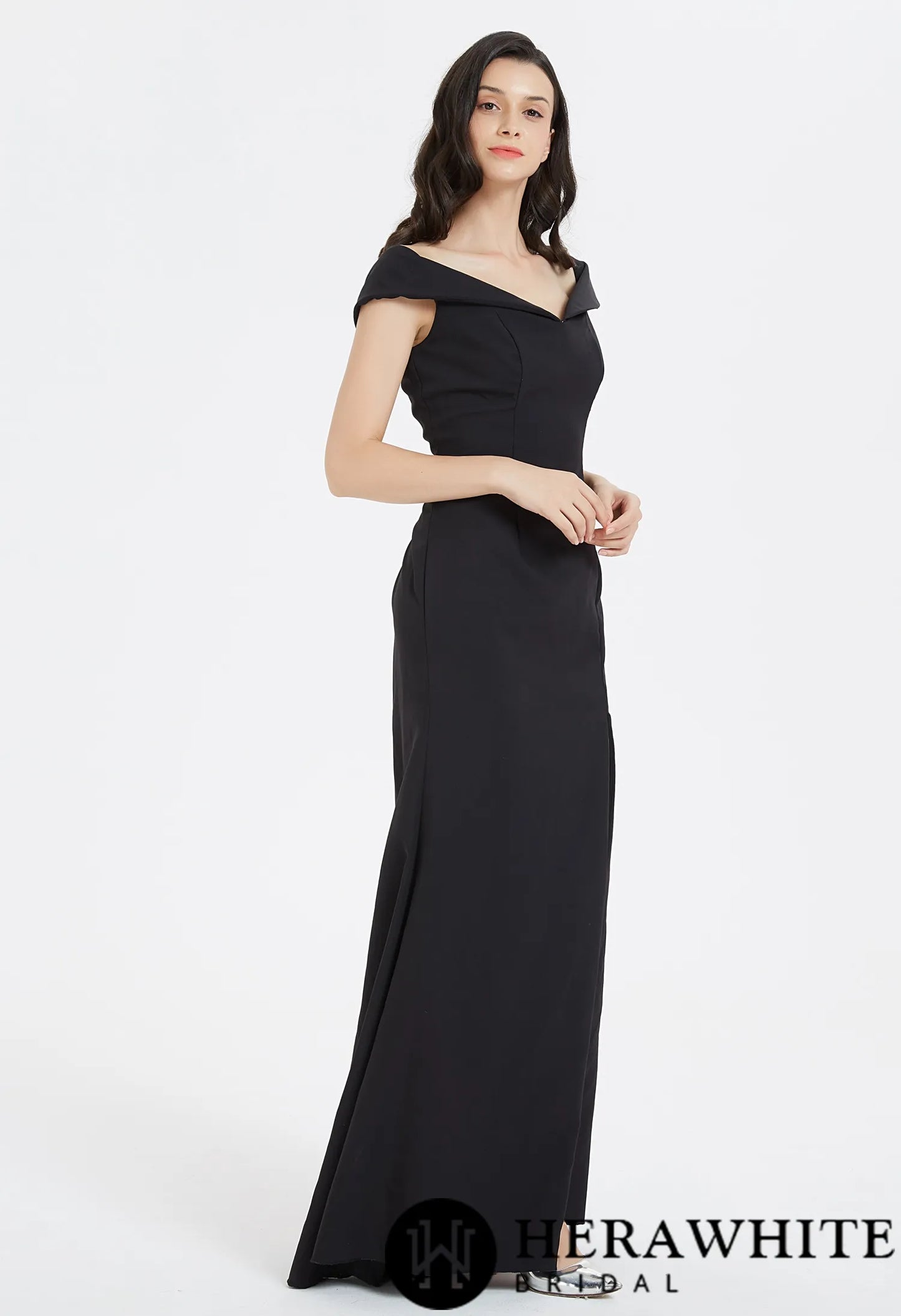 Classic Off The Shoulder Split Long Bridesmaid Dress (Plus Size)