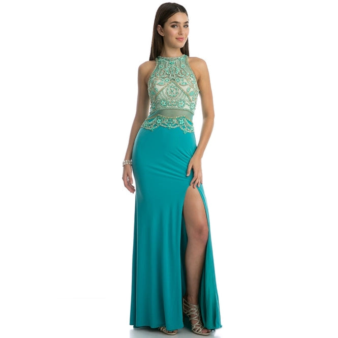 Jewel Embellished High Top Evening Prom Gown