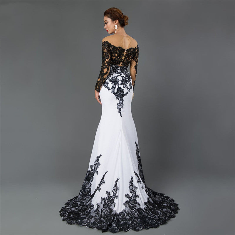 Embroidered Lace Fishtail Formal Gown