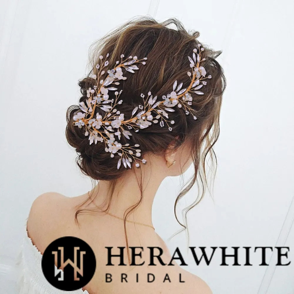 Elaborate Flower Bead and Pearls Bridal Hair Clip