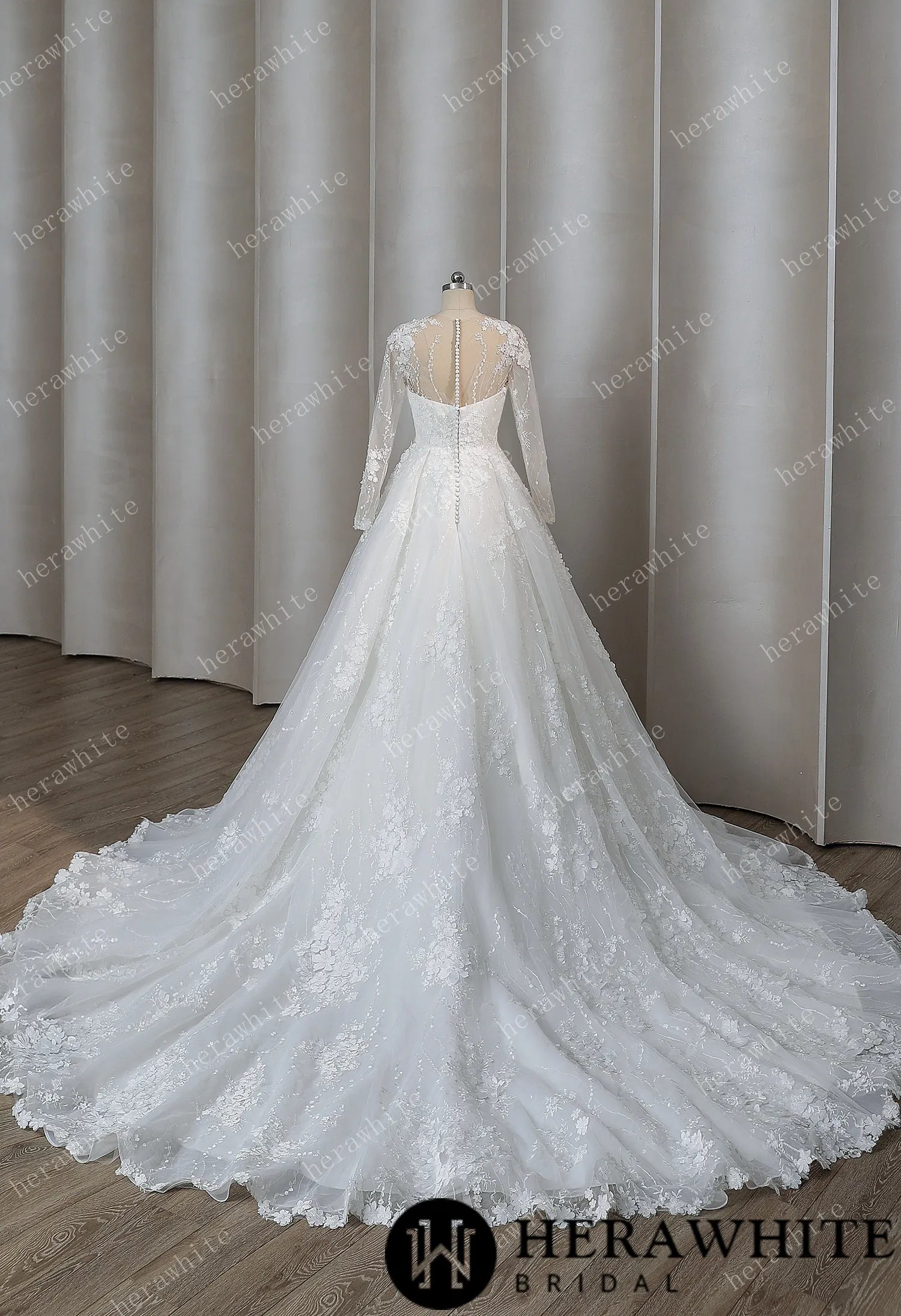 Elegant Illusion Plunging V Neck Wedding Dress