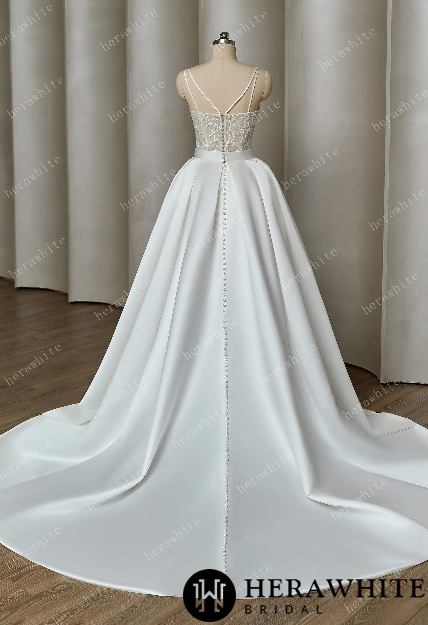 Unique Satin Ballgown With Sheer Embroidered Mini Skirted