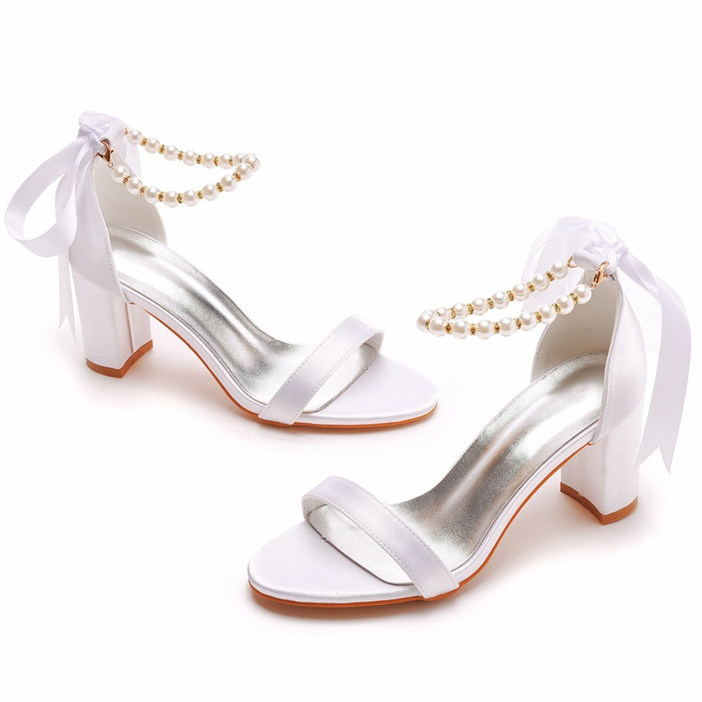 Women's Shallow Mouth Strap Square Heel Bridal Sandals