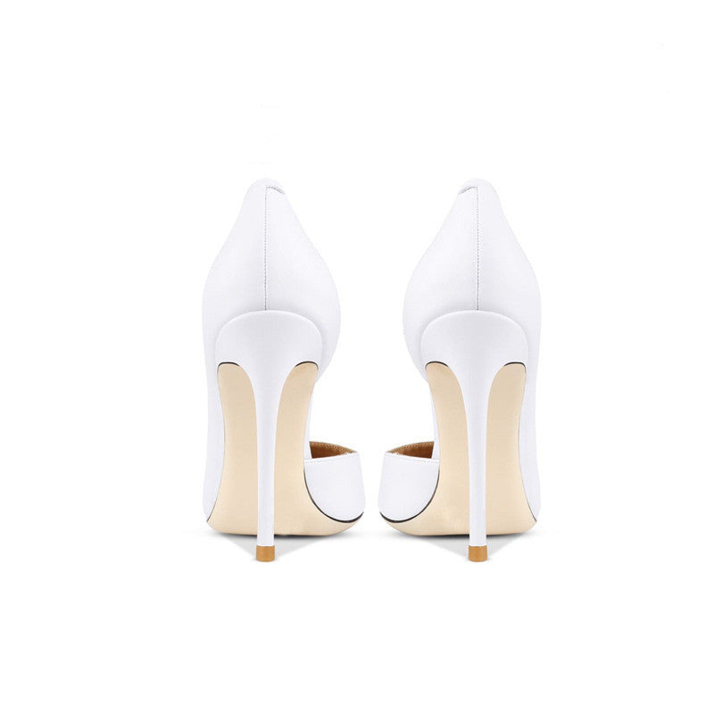 Women's Pointed Toe White Hollow-out High Heels