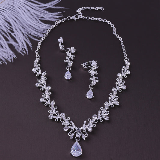 Bridal Rhinestone Zircon Earring  and Necklace Set