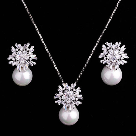 Luxury Pearl Necklace Earrings Bridal Set