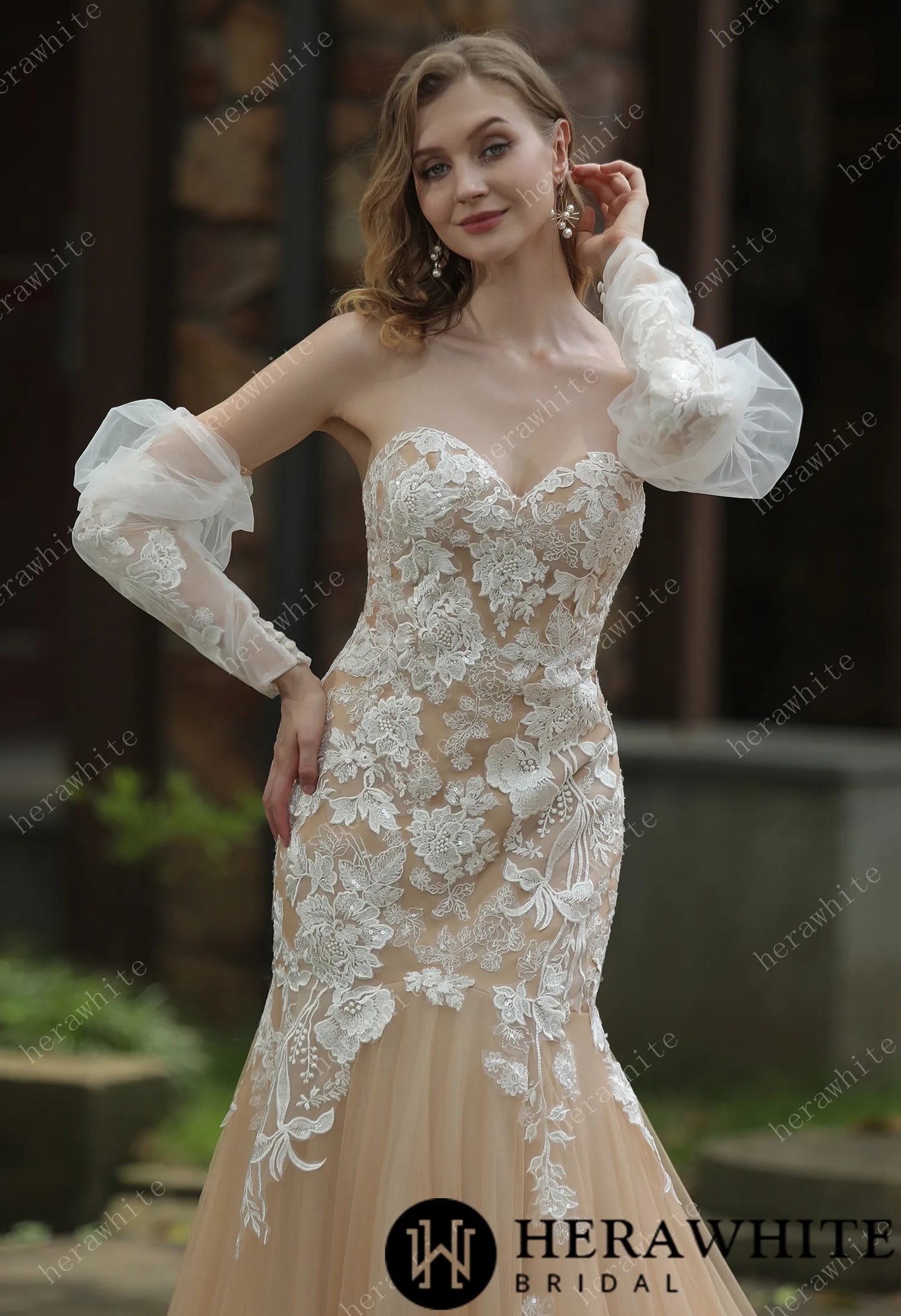 Glamour Sweetheart Neckline Detachable Sleeves Wedding Dress