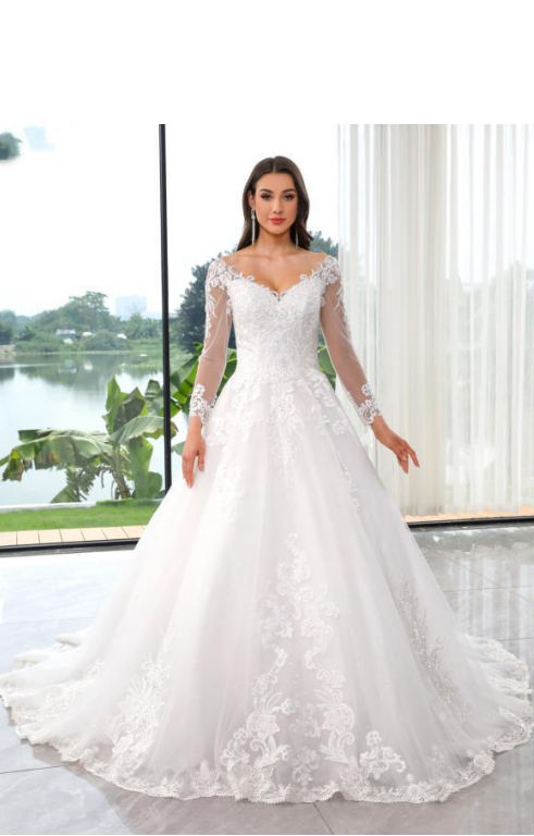 Anna Bridal Ball Gown – Elegant Lace Beaded A-Line Wedding Dress