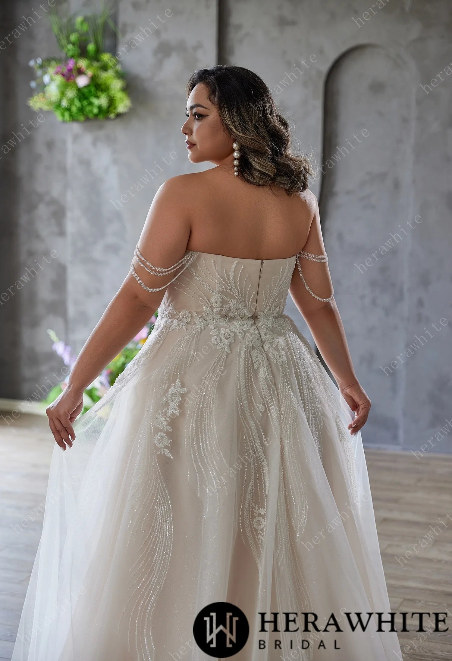 Back view of bride wearing The Dream Wedding Gown – Strapless Sweetheart A-Line Bridal Dress