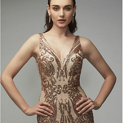 Gold Sequin Ladies Formal Evening Gown