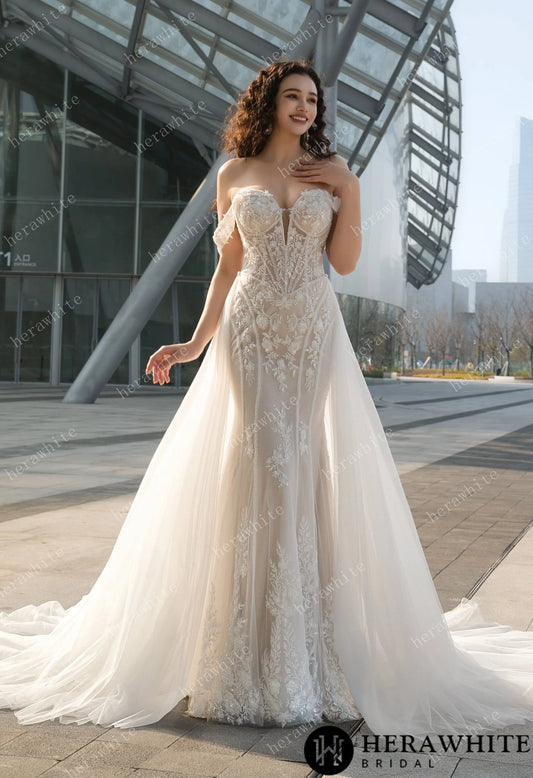 Bride wearing the Jasmine Fit-and-Flare Wedding Gown | Unforgettable Bridal