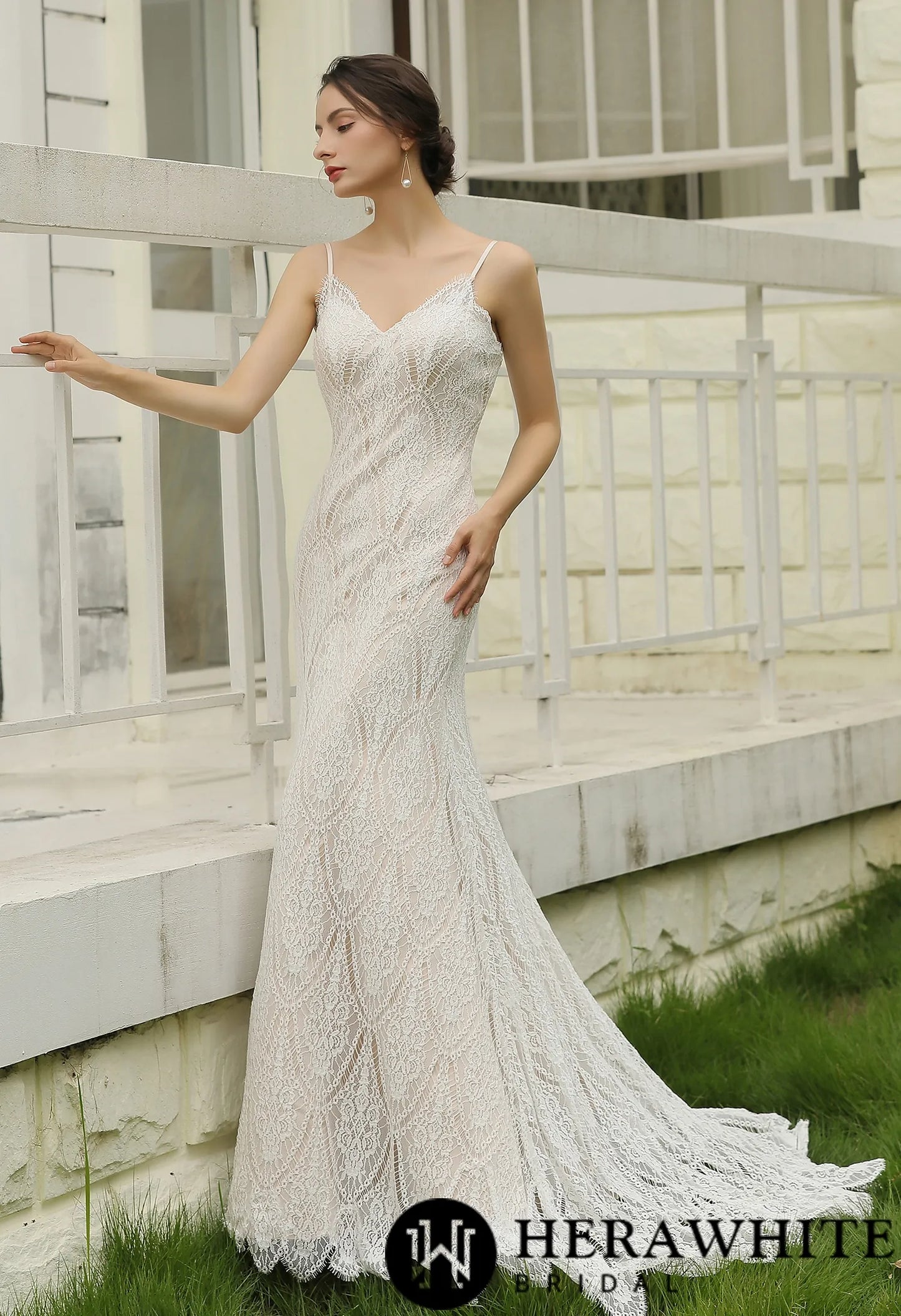 Spaghetti Straps Lace Sheath Wedding Dress