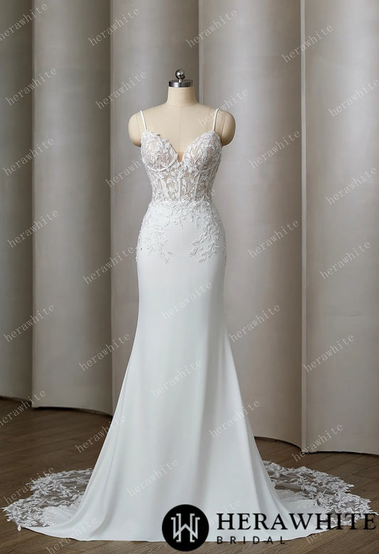 Mystical Mermaid Gown With Deep V-Neck And Delicate Lace Elegance