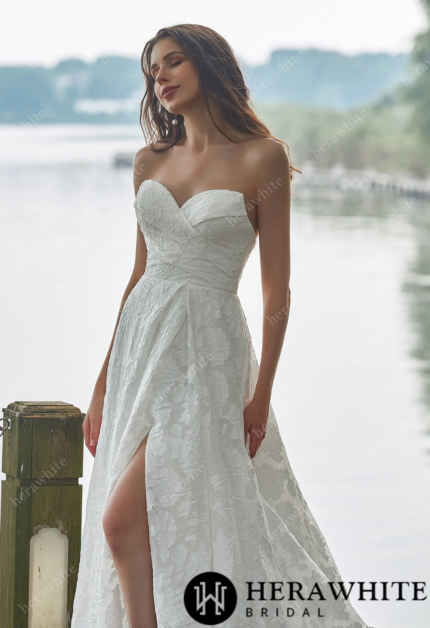 Jacquard Organza Puff Sleeves Grace Slit And Sweetheart Wedding Dress