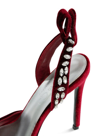 Wallis Burgundy Velvet Diamante Stud Tie Up Sandals