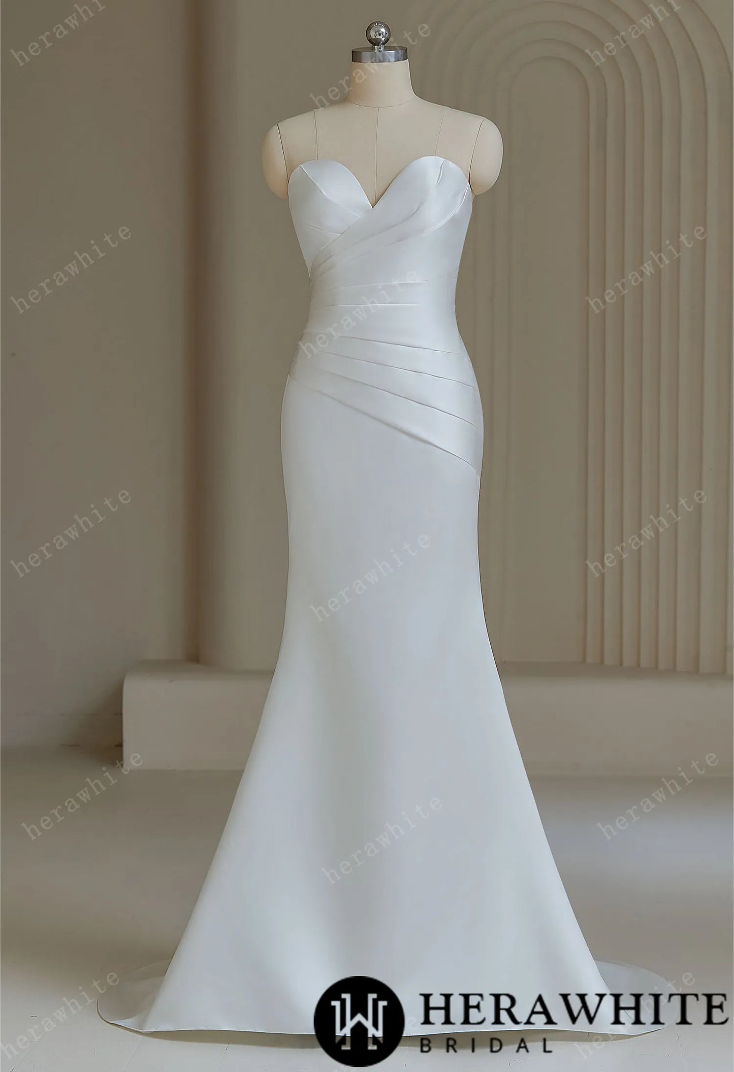 Sweetheart pleated Satin Mermaid Wedding Dress with Overskirt