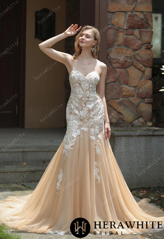 Glamour Sweetheart Neckline Detachable Sleeves Wedding Dress